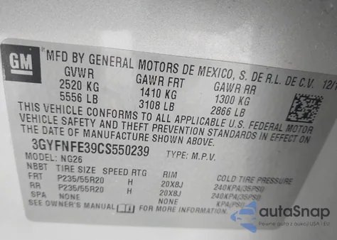 2012 Cadillac Srx Premium Collection z USA, uszkodzony, nr VIN 3GYFNFE39CS550239